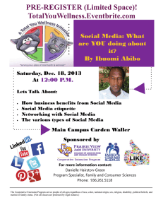 PRE-REGISTER (Limited Space)! TotalYouWellness.Eventbrite.com Social Media: What