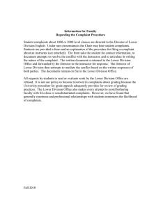 Student complaints about 1000 or 2000 level classes are directed... Division English.  Under rare circumstances the Chair may hear... Information for Faculty