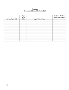 Template Screen and Report Outputs List  VRS