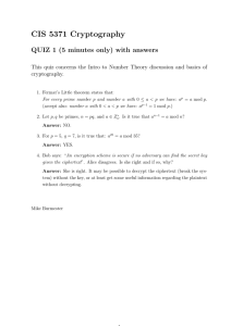 Cryptography Quiz 1: Fermat's Little Theorem & Security