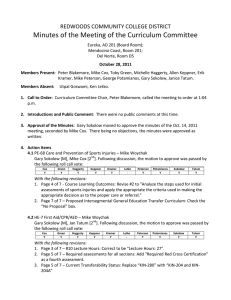 Minutes of the Meeting of the Curriculum Committee  REDWOODS COMMUNITY COLLEGE DISTRICT 
