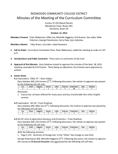Minutes of the Meeting of the Curriculum Committee  REDWOODS COMMUNITY COLLEGE DISTRICT 