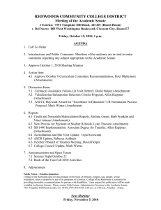 REDWOODS COMMUNITY COLLEGE DISTRICT Meeting of the Academic Senate