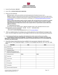 CURRICULUM PROPOSAL College of the Redwoods 1.  Course ID and Number: