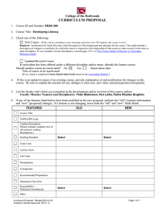 CURRICULUM PROPOSAL College of the Redwoods 1.  Course ID and Number: