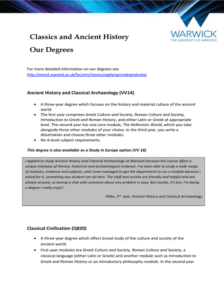 Classics and Ancient History Our Degrees Ancient History and Classical