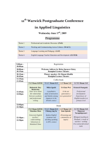 12  Warwick Postgraduate Conference  in Applied Linguistics  Programme