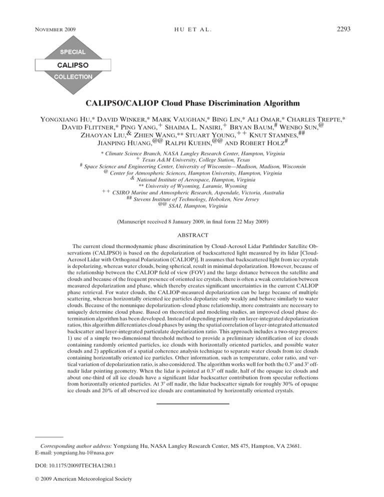 CALIPSO/CALIOP Cloud Phase Discrimination Algorithm Y H ,* D