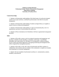 Student Learning Outcomes Professional Science Masters in Ecosystem Management Department of Biology