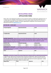 DEVELOPING IDEAS APPLICATION FORM