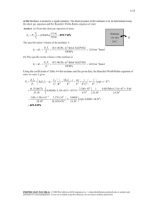 4-54 the ideal gas equation and the Benedict-Webb-Rubin equation of state. Methane
