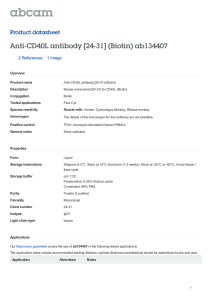 Anti-CD40L antibody [24-31] (Biotin) ab134407 Product datasheet 2 References 1 Image