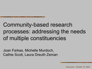 Community-based research processes: addressing the needs of multiple constituencies Joan Farkas, Michelle Murdoch,