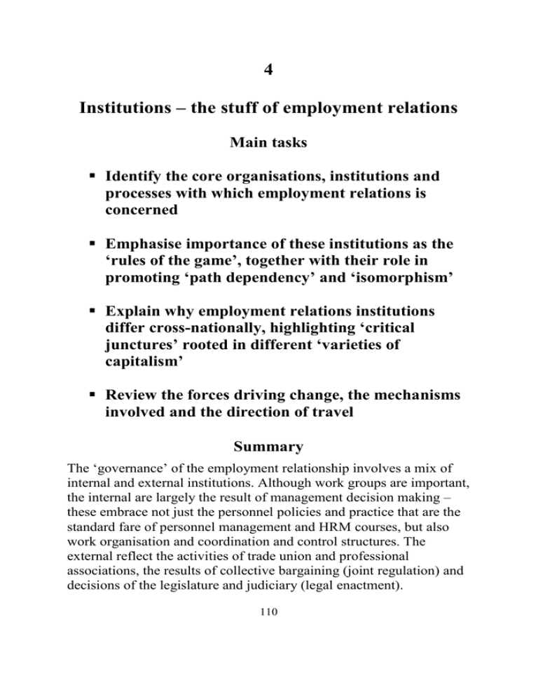 4 Institutions the stuff of employment relations