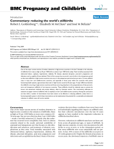 BMC Pregnancy and Childbirth Commentary: reducing the world's stillbirths Robert L Goldenberg*