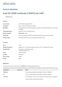 Anti-DC-SIGN antibody [120507] ab13487 Product datasheet 9 References Overview
