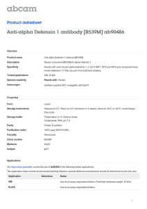 Anti-alpha Defensin 1 antibody [B539M] ab90486 Product datasheet Overview Product name