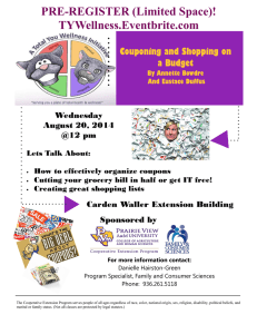 PRE-REGISTER (Limited Space)! TYWellness.Eventbrite.com Couponing and Shopping on a Budget