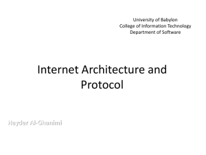 Internet Architecture and Protocol Hayder Al-Ghanimi University of Babylon