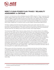 AEE NERC’S CLEAN POWER PLAN ‘PHASE I’ RELIABILITY ASSESSMENT: A CRITIQUE INSTITUTE