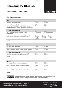 Film and TV Studies Evaluation checklist Title of source material: _________________________________________________ Who…