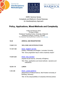 Policy, Applications, Mixed-Methods and Complexity  ESRC Seminar Series:
