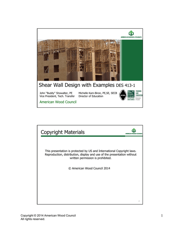 Shear Wall Design with Examples DES 413-1