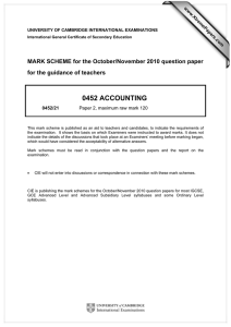 0452 ACCOUNTING  MARK SCHEME for the October/November 2010 question paper