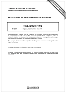 0452 ACCOUNTING  MARK SCHEME for the October/November 2012 series