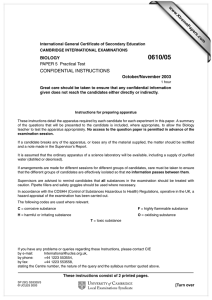 0610/05 CONFIDENTIAL INSTRUCTIONS www.XtremePapers.com BIOLOGY