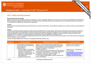 IGCSE Biology: Cells & Cell Processes Scheme of Work