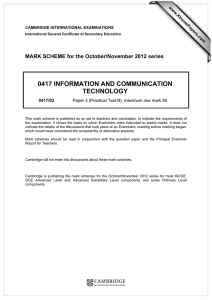 IGCSE ICT Mark Scheme: Oct/Nov 2012 Paper 3