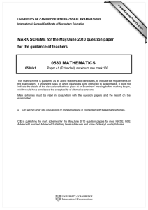 0580 MATHEMATICS  MARK SCHEME for the May/June 2010 question paper