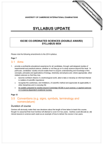 SYLLABUS UPDATE IGCSE CO-ORDINATED SCIENCES (DOUBLE AWARD) SYLLABUS 0654 www.XtremePapers.com