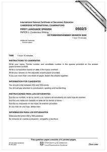 0502/3 FIRST LANGUAGE SPANISH PAPER 3  Continuous Writing www.XtremePapers.com