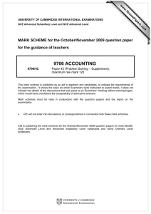 9706 ACCOUNTING MARK SCHEME for the October/November 2009 question paper