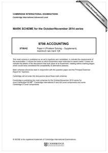 9706 ACCOUNTING  MARK SCHEME for the October/November 2014 series