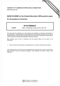 9716 FRENCH  MARK SCHEME for the October/November 2009 question paper