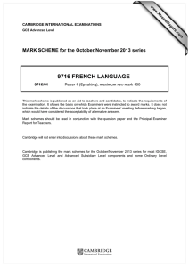 9716 FRENCH LANGUAGE  MARK SCHEME for the October/November 2013 series