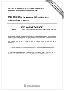 9693 MARINE SCIENCE  MARK SCHEME for the May/June 2009 question paper