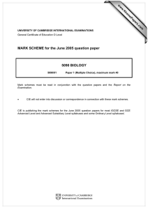 O Level Biology Mark Scheme: June 2005 (5090/01)