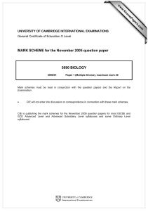 O Level Biology Mark Scheme: Nov 2005 (5090/01)