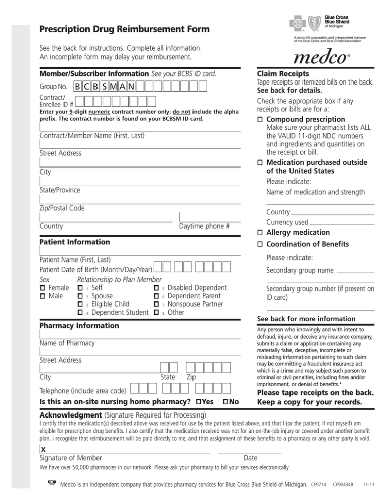 Medicare Drug Reimbursement Form