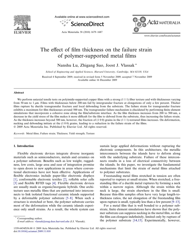 The eﬀect of ﬁlm thickness on the failure strain