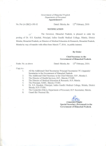 Government of Himachal Pradesh Department of Personnet Appointment-I NOTIFICATION