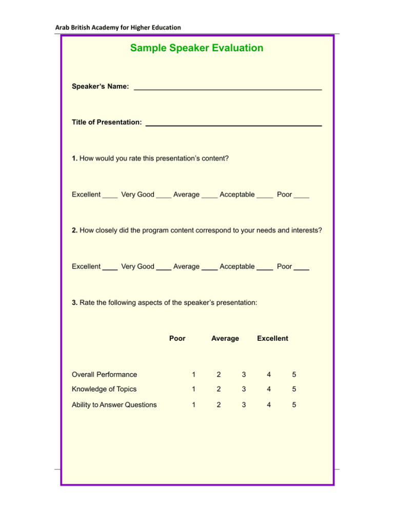 speaker evaluation examples essay