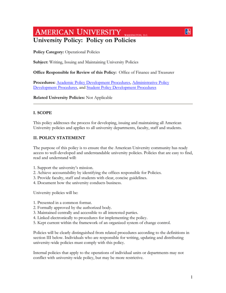 University Policy: Policy On Policies