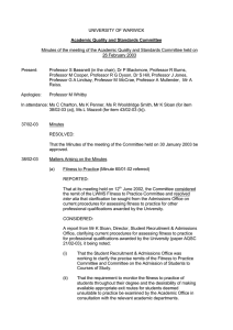 UNIVERSITY OF WARWICK 26 February 2003 Academic Quality and Standards Committee