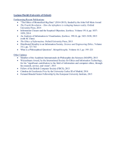 Luciano Floridi (University of Oxford) Forthcoming/Recent Publications 