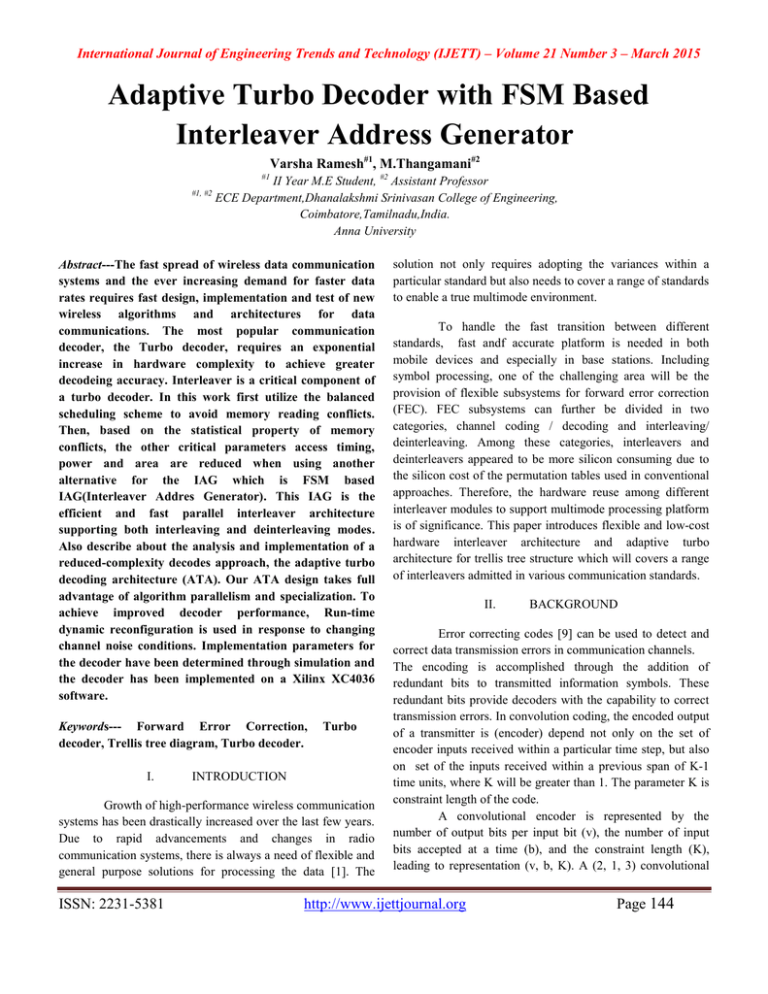 Adaptive Turbo Decoder with FSM Based Interleaver Address Generator ...
